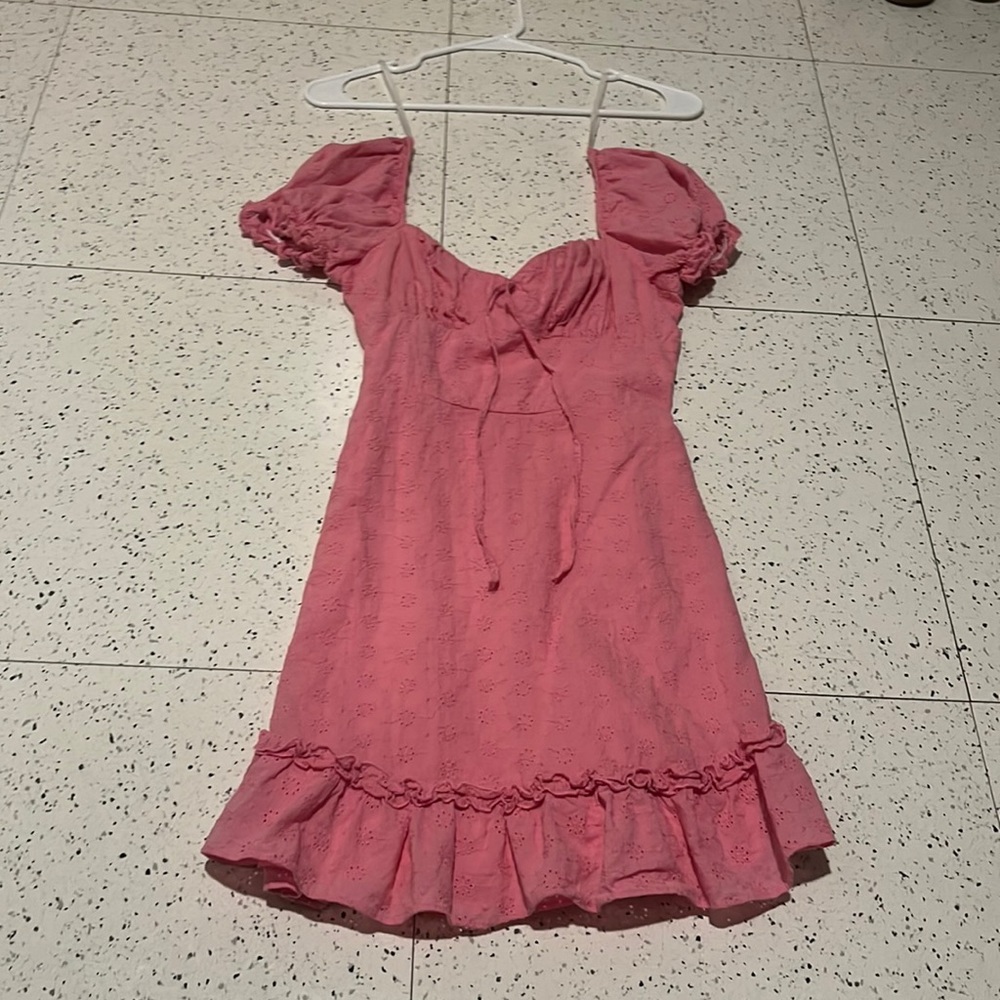 B Darlin Pink Dress Puff Sleeve Textured Ruffle